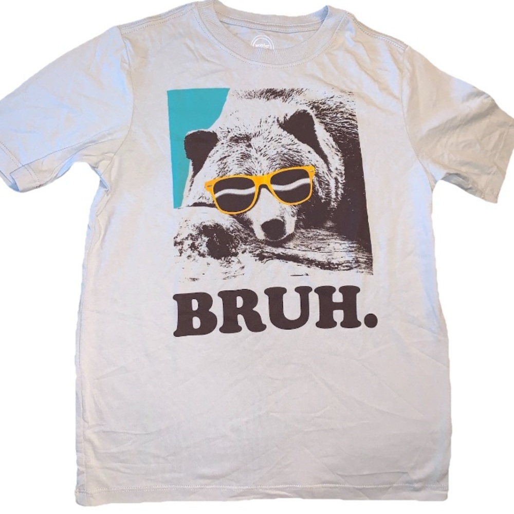 Wonder Nation Boys Gray Bear Screen print Shirt Sz 8 (M) NWT (K345)